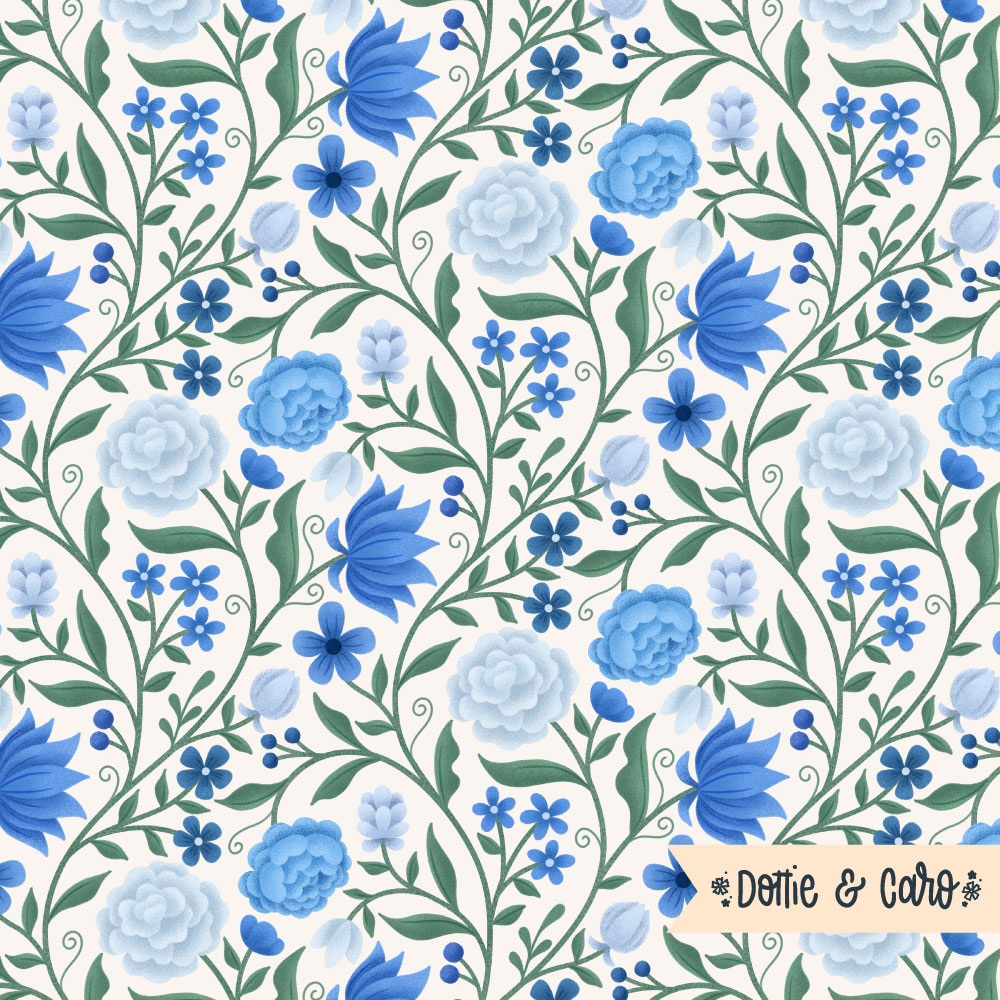 A blue floral modern chintz pattern